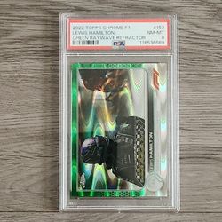 2022 Formula 1 Topps Chrome Lewis Hamilton Green Raywave Refractor 09/99 PSA 8