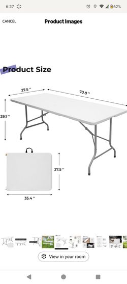 Folding Table 6ft Portable Heavy Duty Plastic Fold-in-Half Utility Foldable Table Plastic Dining Indoor Outdoor for Camping, Picnic and Party, White