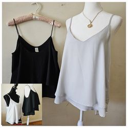 Size L Paper Crane Black and Light Grey Spaghetti Strap Polyester Scoop Neck Halter Tops Women's Summer Blouses. 100% Polyester. 

Measures 19" (38") 
