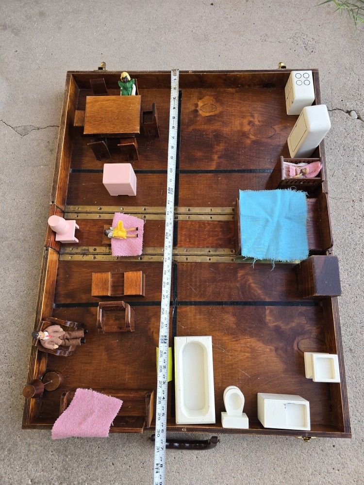 Vintage Suitcase Style Wooden Doll Playset