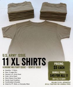11 Genuine U.S. Army Issue XL PT Shirts – $5 Each or $45 for All 11