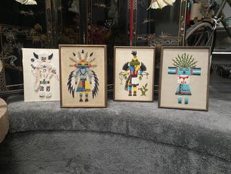 Vintage Crewel/needlepoint/embroidered Kachinas