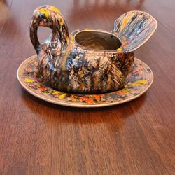 Ceramic Turkey Gravy Boat And Dish 