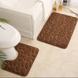 New Brown 2 Piece Bathroom Rug Set