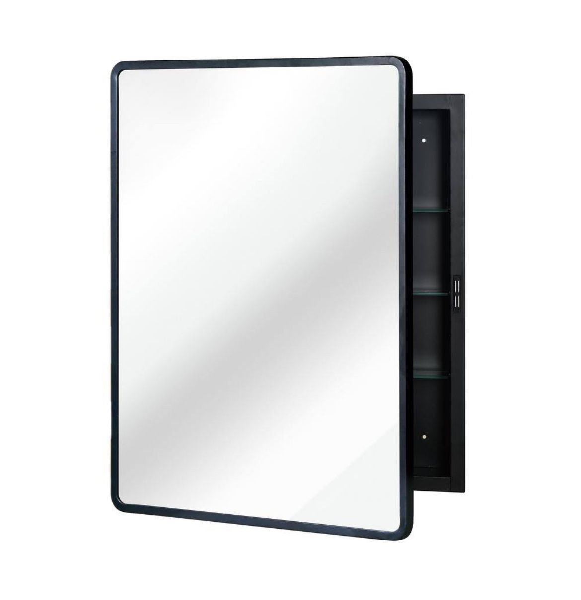 Black Bathroom Medicine Cabinet with Mirror on Metal Frame 24 in x 30 in