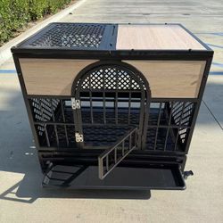 New In Box 35”Lx25”Dx33”H Heavy Duty Powder Coated Metal Dog Cage Crate Sturdy Kennel Pet House With Roller Wheels 