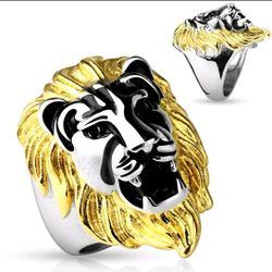 Men's Lion Two-tone Stainless Steel Ring Brand New Available Sizes 10 To 14