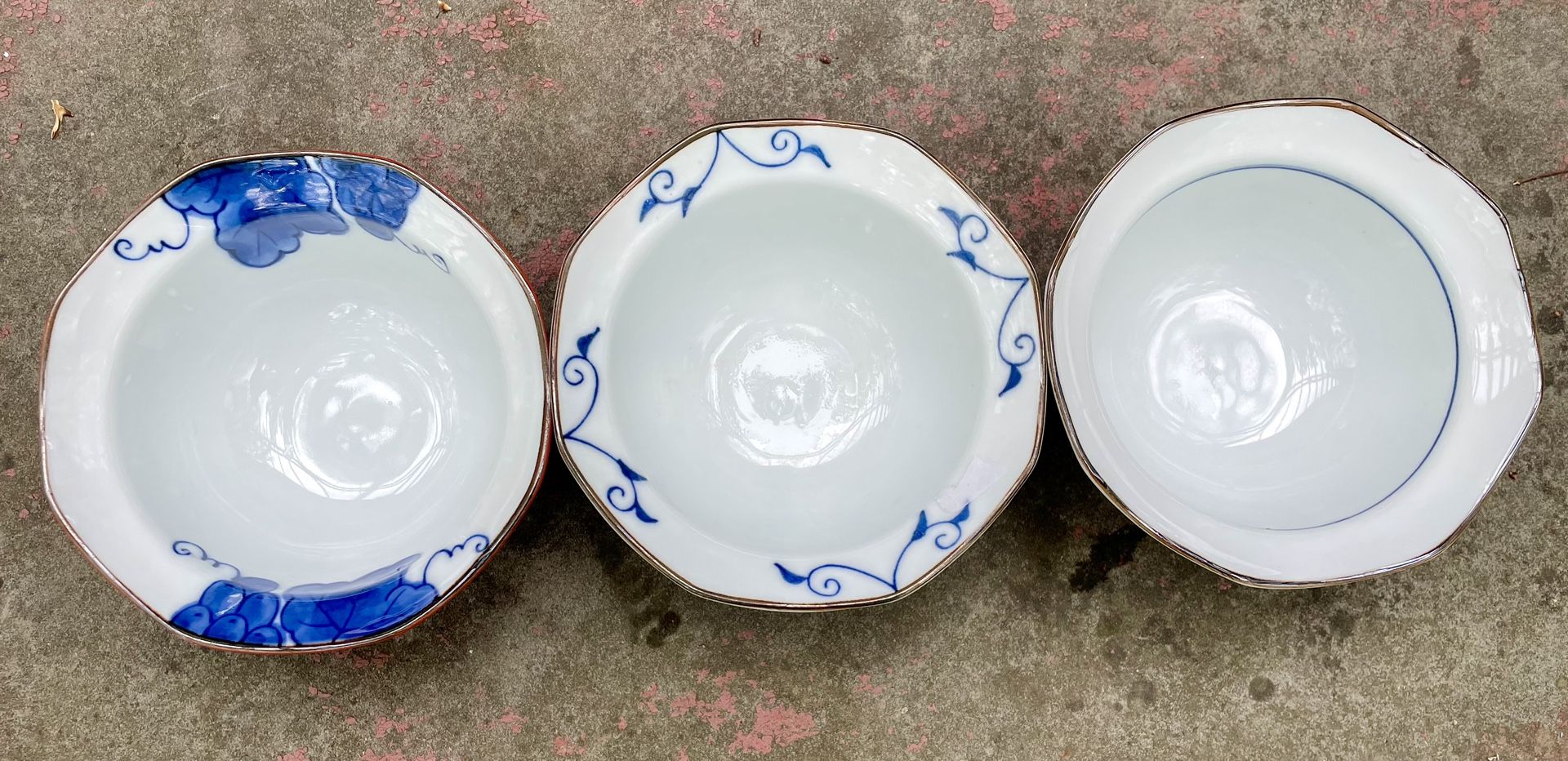 Saikai Pottery Hasami Ware 52631 Picture Change Octagonal Small Pot, Set of 3, Diameter 4.7 inches (12 cm)