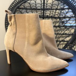 Tan Suede Pointed Toe Ankle Boots