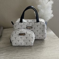 Tommy Hilfiger Monogram Print Satchel&Cosmetic Pouch Set