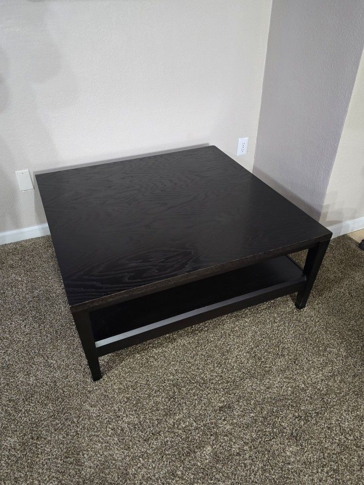 40x40x17in Solid Wood Coffee Large Table with Lower Shelf