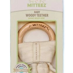 Mitteez Wood Baby Organic Wooden Teether with Absorbent Cloth Hypoallergenic 