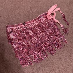 New one size pink sequin fringe mini skirt festival rave outfit lingerie wrap