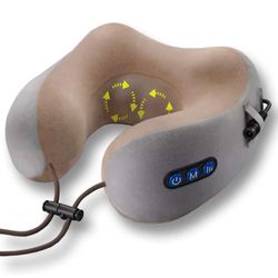 U-Shaped Massage Pillow Car Cervical Massage Pillow, Neck Pillow Home, Travel, Office (Brown)