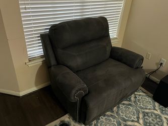 Dark Gray Oversized Power Recliner Sofas and SONY Tv, soundbar and subwoofer