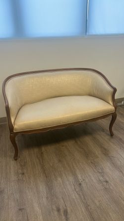 French Provincial Style Cream Upholstered Loveseat / Settee