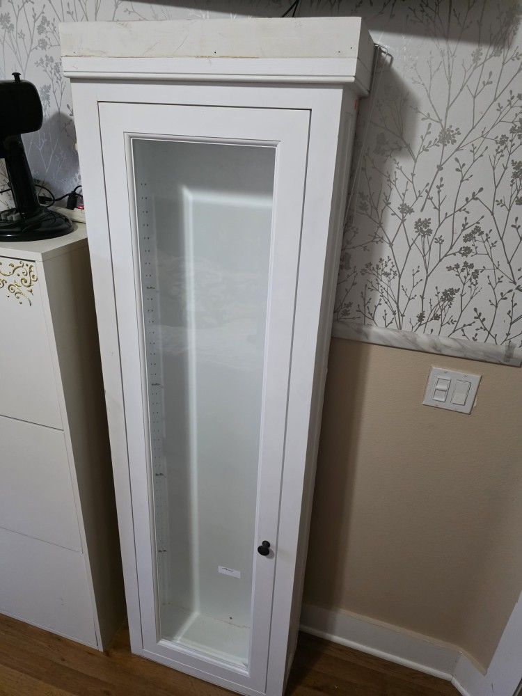 Curio Cabinet With Glass Doors, Shelves, Light White Solid