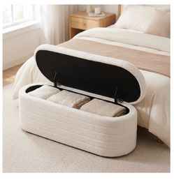 Upholstered Storage Ottoman Bench boucle