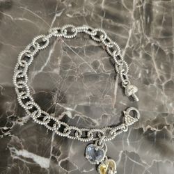 Judith Ripka Sterling Collection Textured Cable Link Bracelet w/ Charms