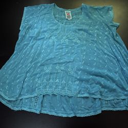 Johnny Was Blouse Womens Small Blue Tunic Embroidered Bohemian Top Deep Vintage
