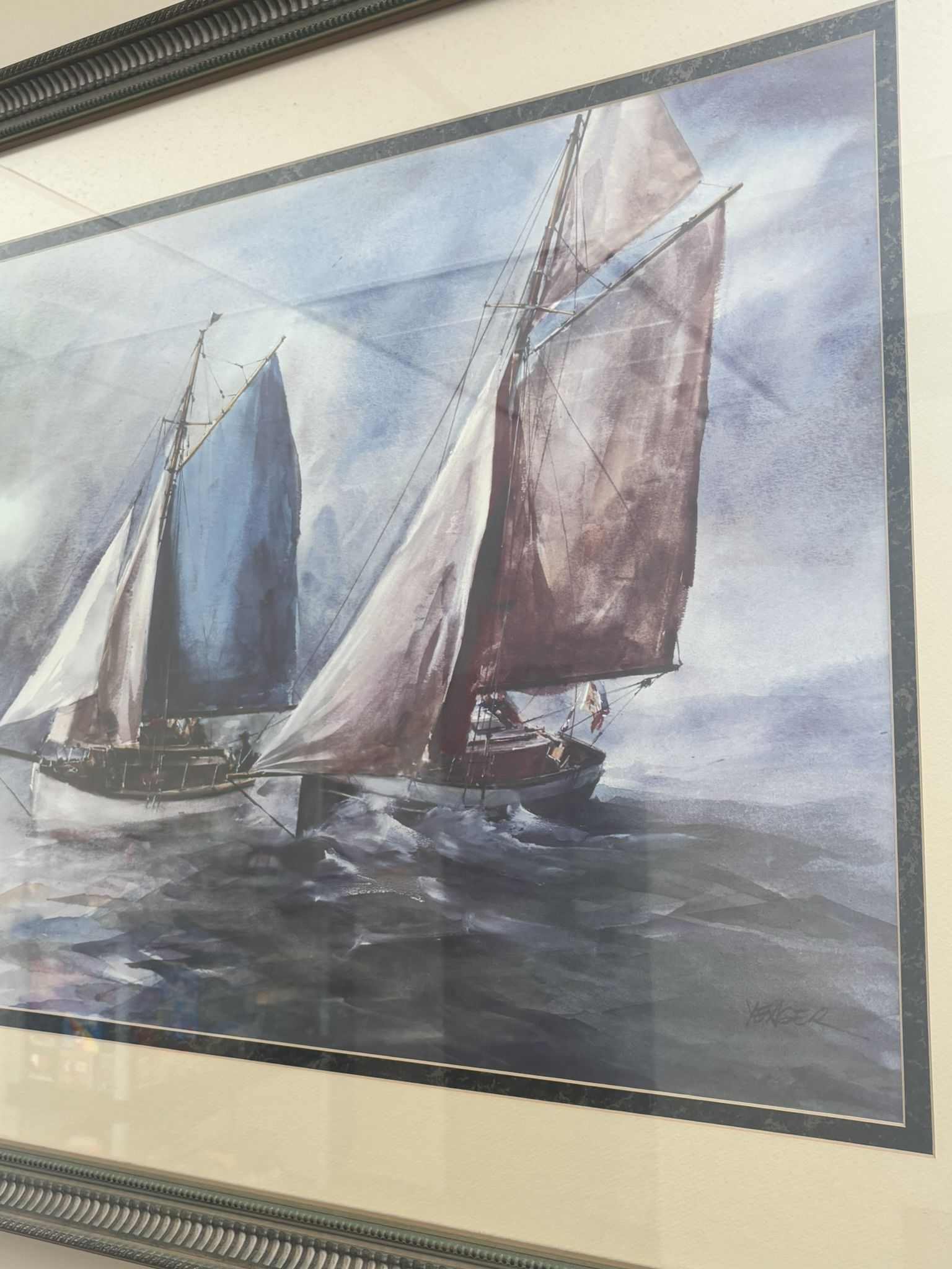 Large Framed Sailboat Print 39.5 X 31.5