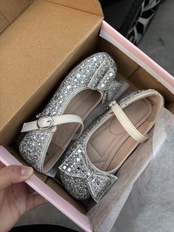 Silver Embellished Bowtie Flat Shoes in Beige