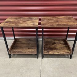 Industrial End Side Tables Rustic Brown