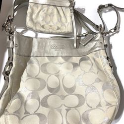 Coach Silver Lining Signature Purse Bag And Small Clutch 
