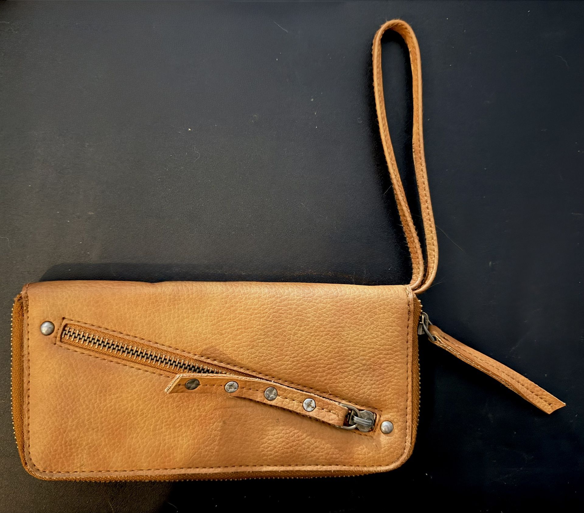 Free People Distressed Vegan Brown Wristlet Wallet