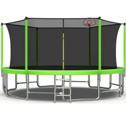 Brand new 10FT Outdoor Trampoline with Safety Enclosure Net & Basketball Hoop, Heavy Duty Backyard Trampoline for Kids