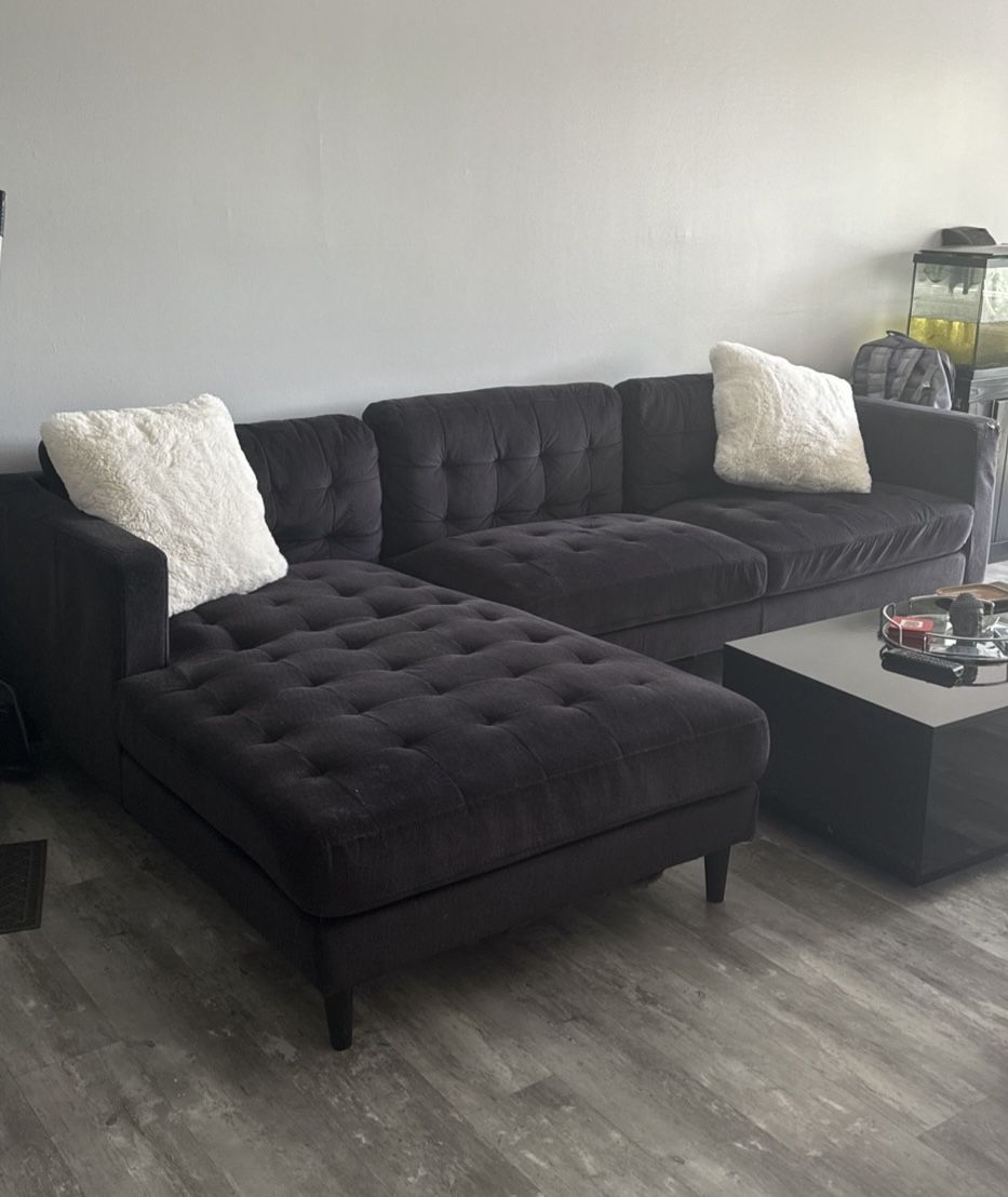 Large Black Sectional Couch Sofa With Chaise 