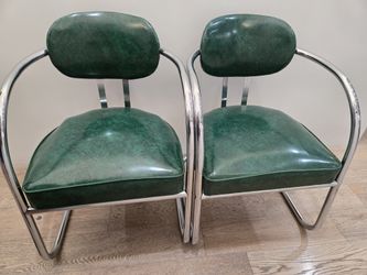 Mid 20th Century Art Deco Accent Chairs - Pair - Chrome and Green - Attributed to Kem Weber for Lloyd’s Manufacturing