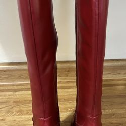 Antonio Melani Tall Leather Boots Red / Wine Color 7-1/2 NEW