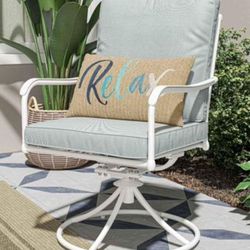 Set of 2 White Metal Frame Swivel Dining Chair(s) with Blue Cushioned
