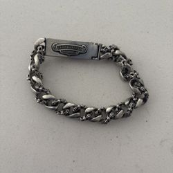 Athletic chrome heart fancy link chain bracelet 925 sterling silver