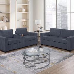 Brand New Dark Grey Corduroy Sofa Loveseat 