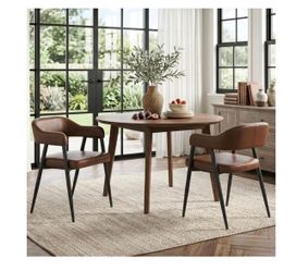Two chairs only (Modern Dining Room Arm Chairs Set of 2, Retro Faux Leather Upholstered Barrel Dining Chairs(JL7)