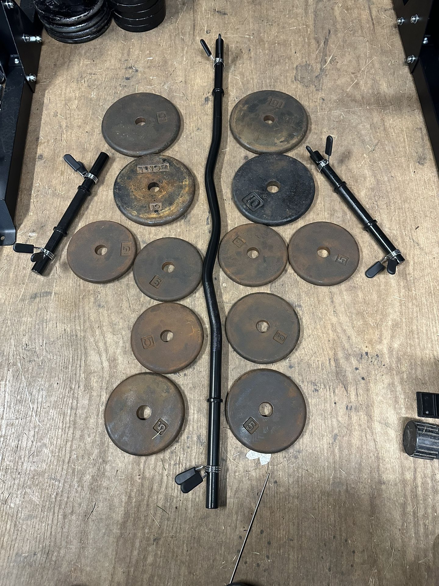 Curl Bar, Dumbells & 80lbs