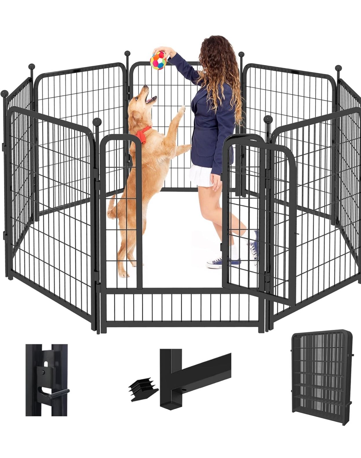 Dog Playpen 40 inch 8 Panels Dog Fence Outdoor for Yard Indoor Dog Pen for Large/Medium/Small Dogs, Heavy Duty Metal Puppy Playpen with Door Portable