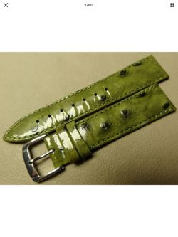 Ostrich skin leather wristband 18 mm green