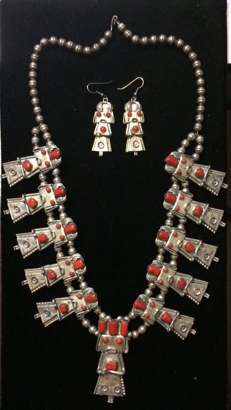 Sterling Silver Navajo Coral Squash Blossom - Frank Yazzie