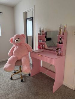 Modern Pink Vanity Desk w/ Mirror & Shelves – Brand New Conditions