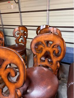 High chairs for bar - 9 total - wood and leather