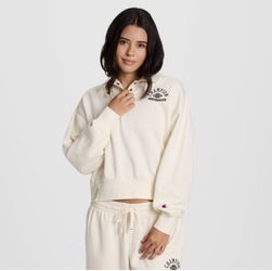 Champion Women’s Long Sleeve 1/4 Snap Cropped Pullover- Cream XL