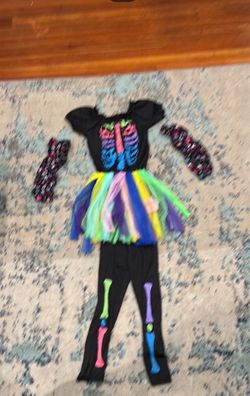 Girls Neon Skeleton Halloween Costume Set - size M
