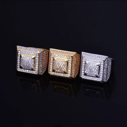 Anillo Hombre Rings for Men Iced Out Gold Color Plated
