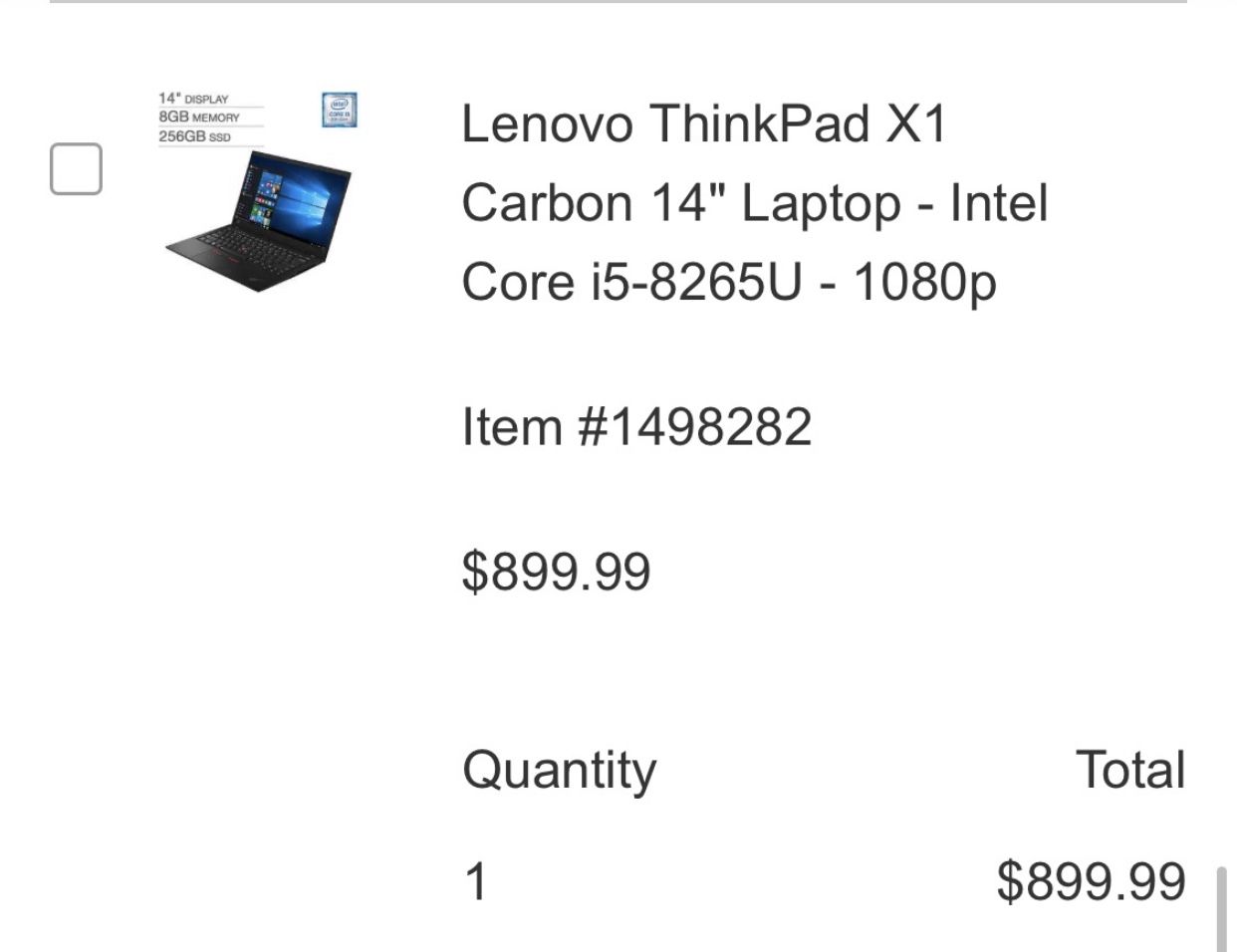 Lenovo think pad x1 carbon  14 " laptop  Like New 