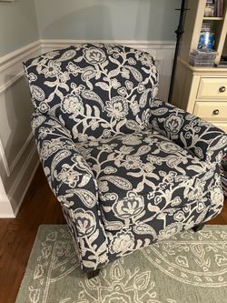 NEW - Upholstered Accent Chair Navy Floral Pattern