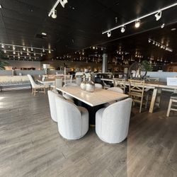 Black/white 7PC Marble Dining Table Set