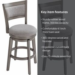 Set of 2 Swivel Bar Stool with Upholstered Back and Seat